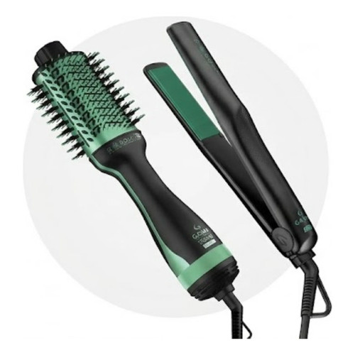 Kit Escova Secadora Babosa 1300W e Prancha Chapinha Bivolt GA.MA Italy