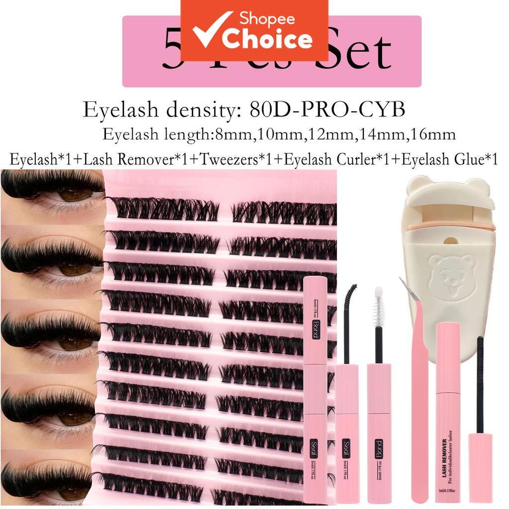 Kit De Extensões De Cílios Encaracolados Cat Eye Volume D 80 Clusters 8-16mm