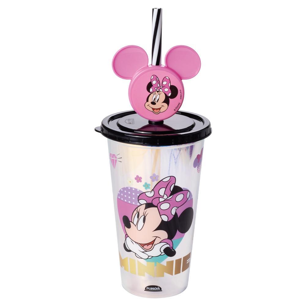 Copo Minnie Metalizado Muda de Cor Canudo Pin Plasútil