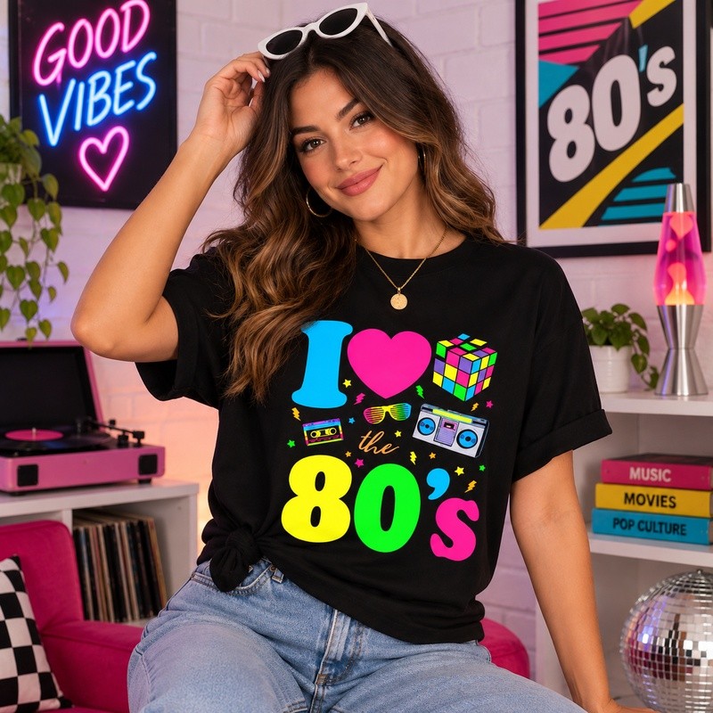 Linda Camiseta Feminina Estampada I Love 80s Anos 80 Moda 100% Algodão Lançamento 2025