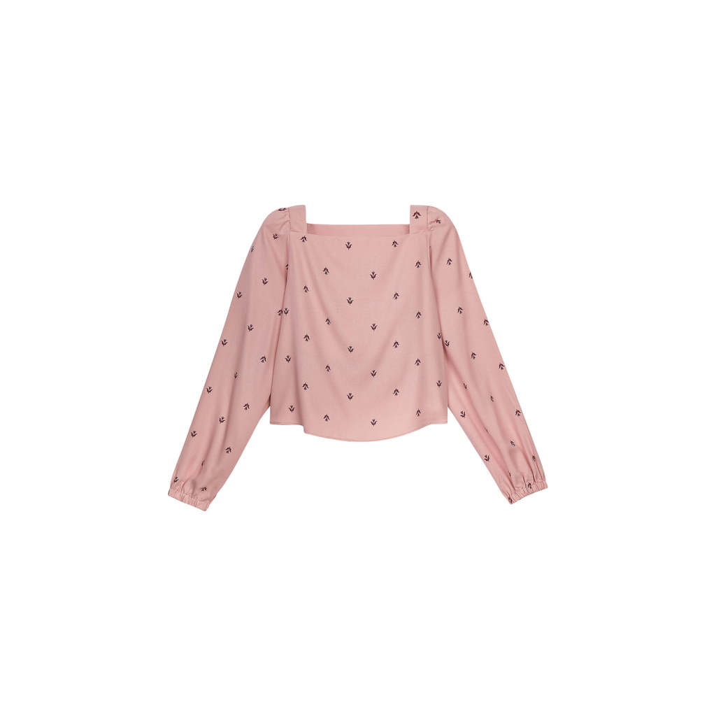 Blusa Feminina Floral Decote Quadrado Marialícia Rosa