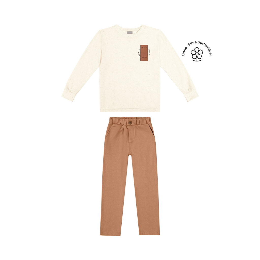 Conjunto Longo Infantil Menino Bordado Colorittá Bege
