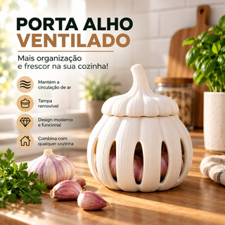 Porta Alho com Tampa Removível - Organizador de Cozinha Ventilado P e G