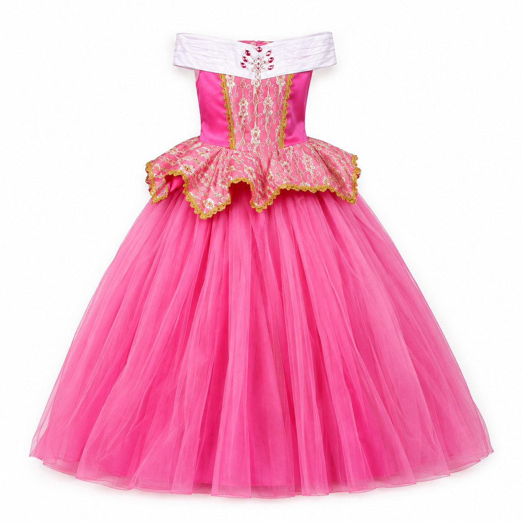 Fantasia vestido infantil de princesa, rosa pink, com tule. Princesa aurora, para festa, aniversário, menina.