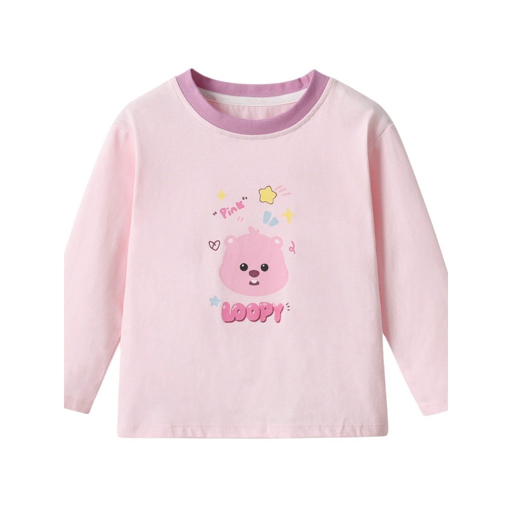 Meninas primavera outono novo estilo de manga comprida camiseta versão coreana moda impressão dos desenhos animados cont