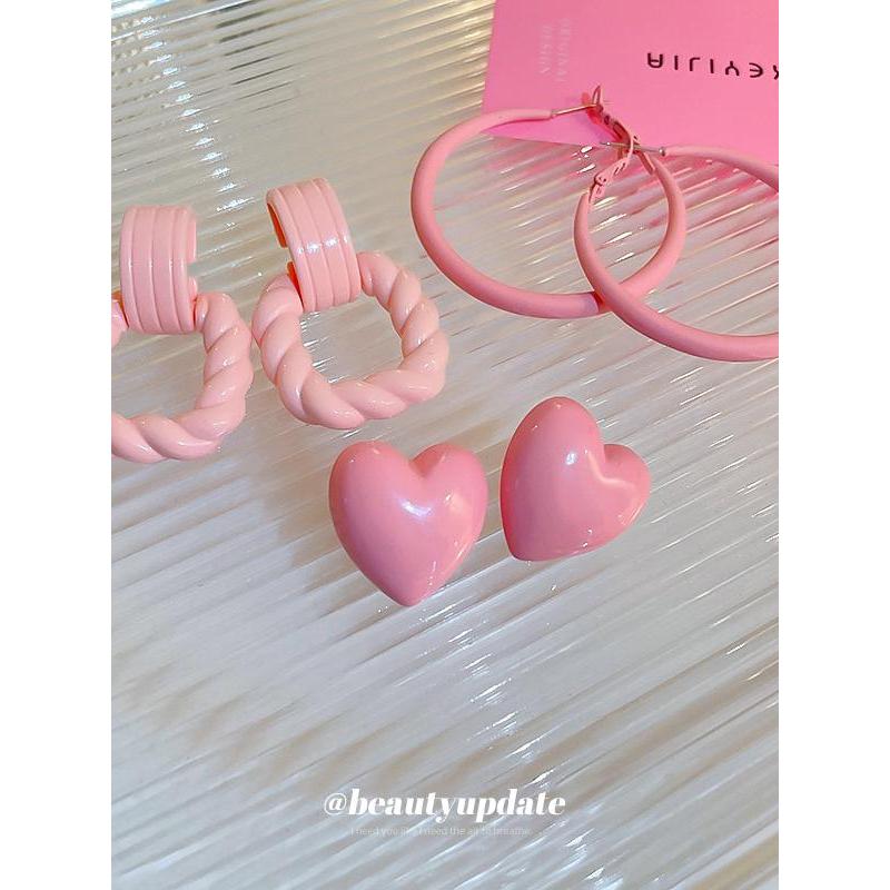 Agulha de prata rosa acrílico torção coração brincos luz luxo High-End brincos moda All-Match brincos femininos