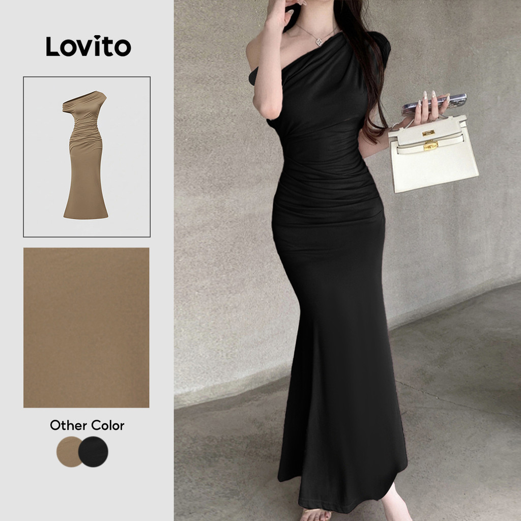 Lovito Elegante Vestido assimétrico simples para mulheres L112ED479