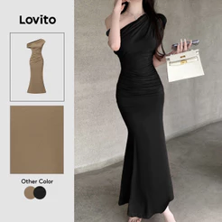 Lovito Elegante Vestido assimétrico simples para mulheres L112ED479