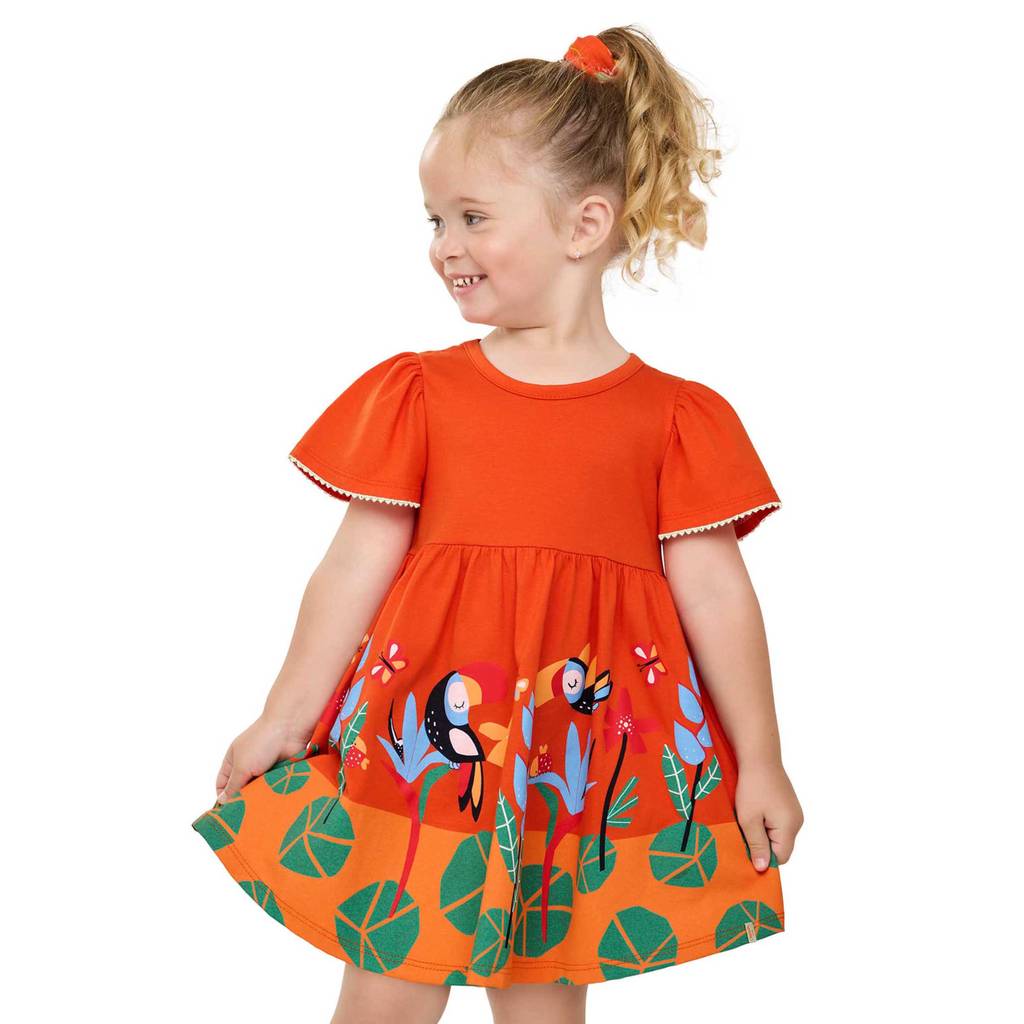 Vestido Infantil Menina Cantarim Tropical Elian Laranja