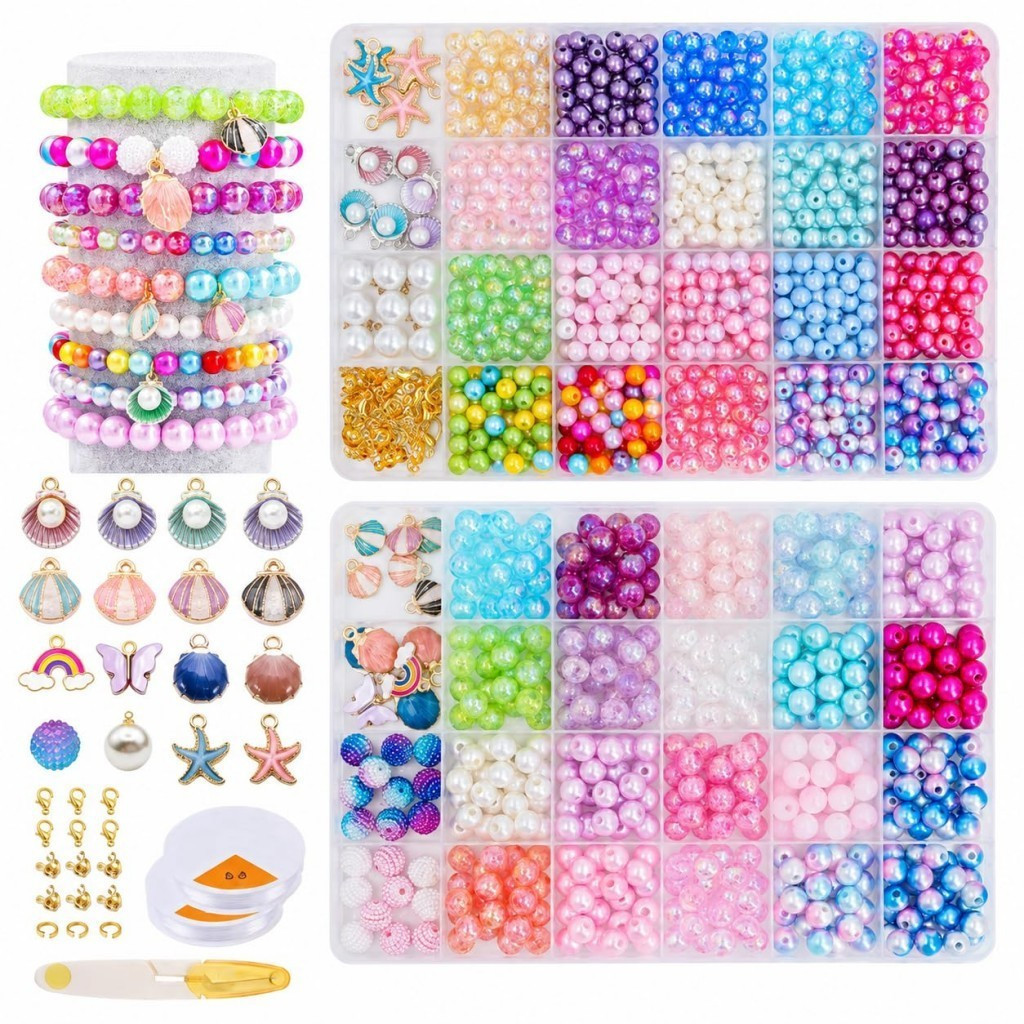 Kit para Fazer Pulseiras 1190PCS, Conjunto de Joias DIY com Miçangas Oceânicas e 48 Compartimentos para Berloques de Con
