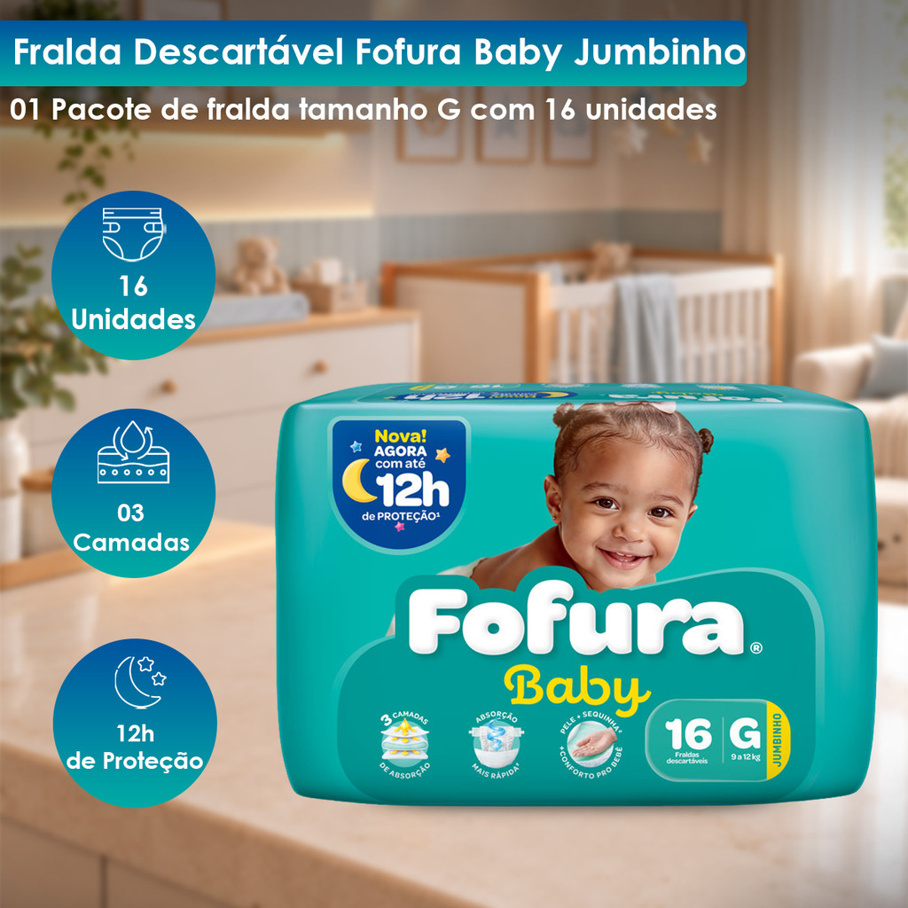 Fralda Descartável Fofura Baby Jumbinho G com 16 Unidades — imagem 2 de 2