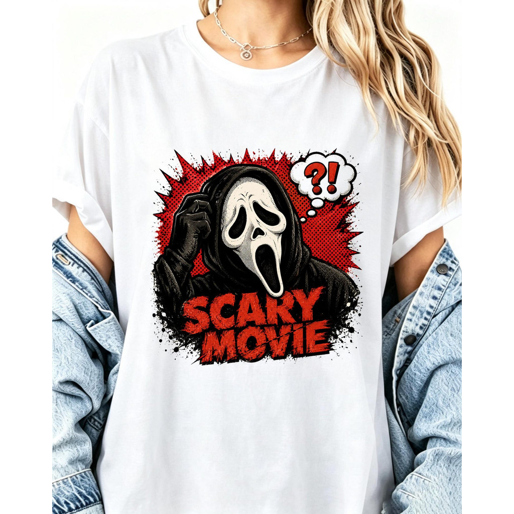 Camiseta Feminina Estampa Personagem Mascara de Filme de Terror Estilo Quadrinhos Confortável Linda Moderna Divertida