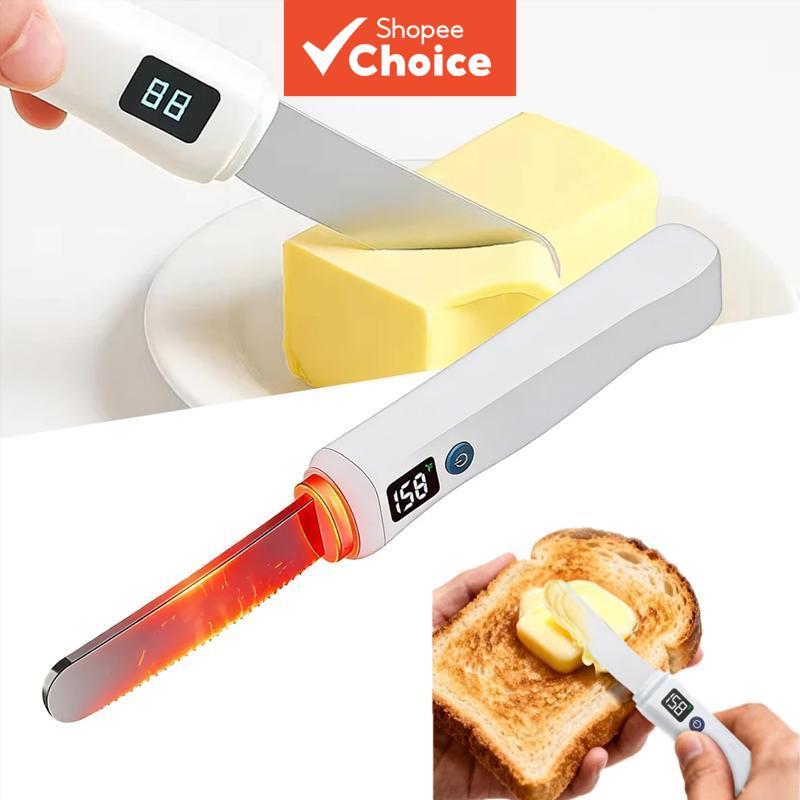 Faca de Manteiga Aquecida Elétrica de Aço Inoxidável Inteligente USB Recarregável para Manteiga Fria, Queijo, Geléia e