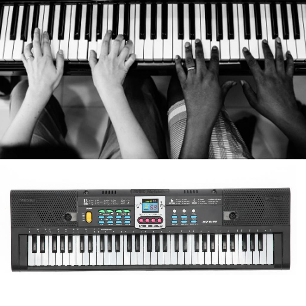 Mini piano elétrico de 61 teclas, brinquedo de estúdio multifuncional preto com microfone para crianças