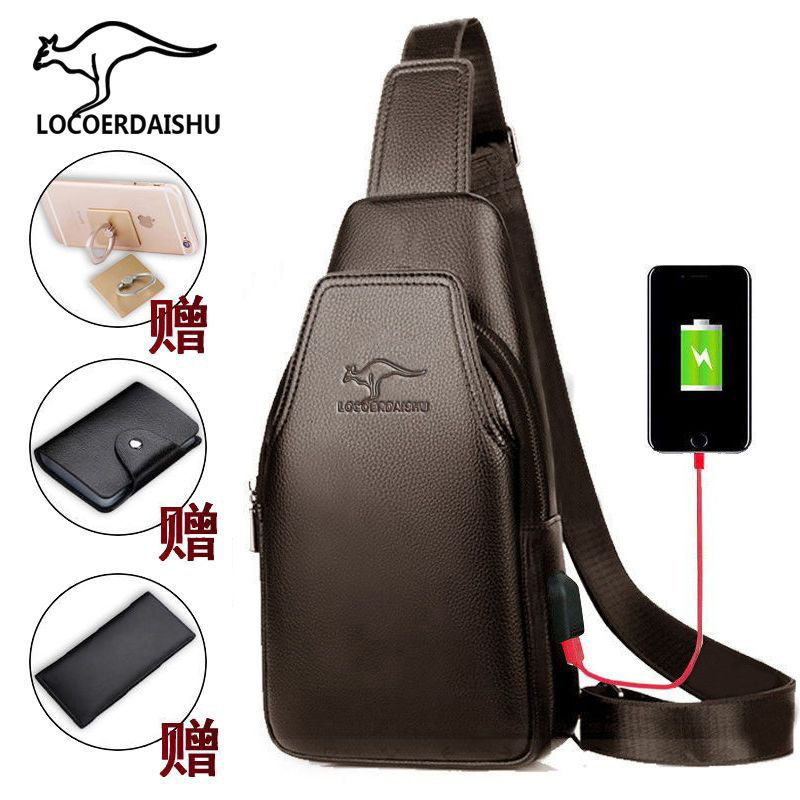 Textura de couro genuíno bolsa de peito masculina Casual mensageiro mochila bolsa de ombro versão coreana bolsa de peito