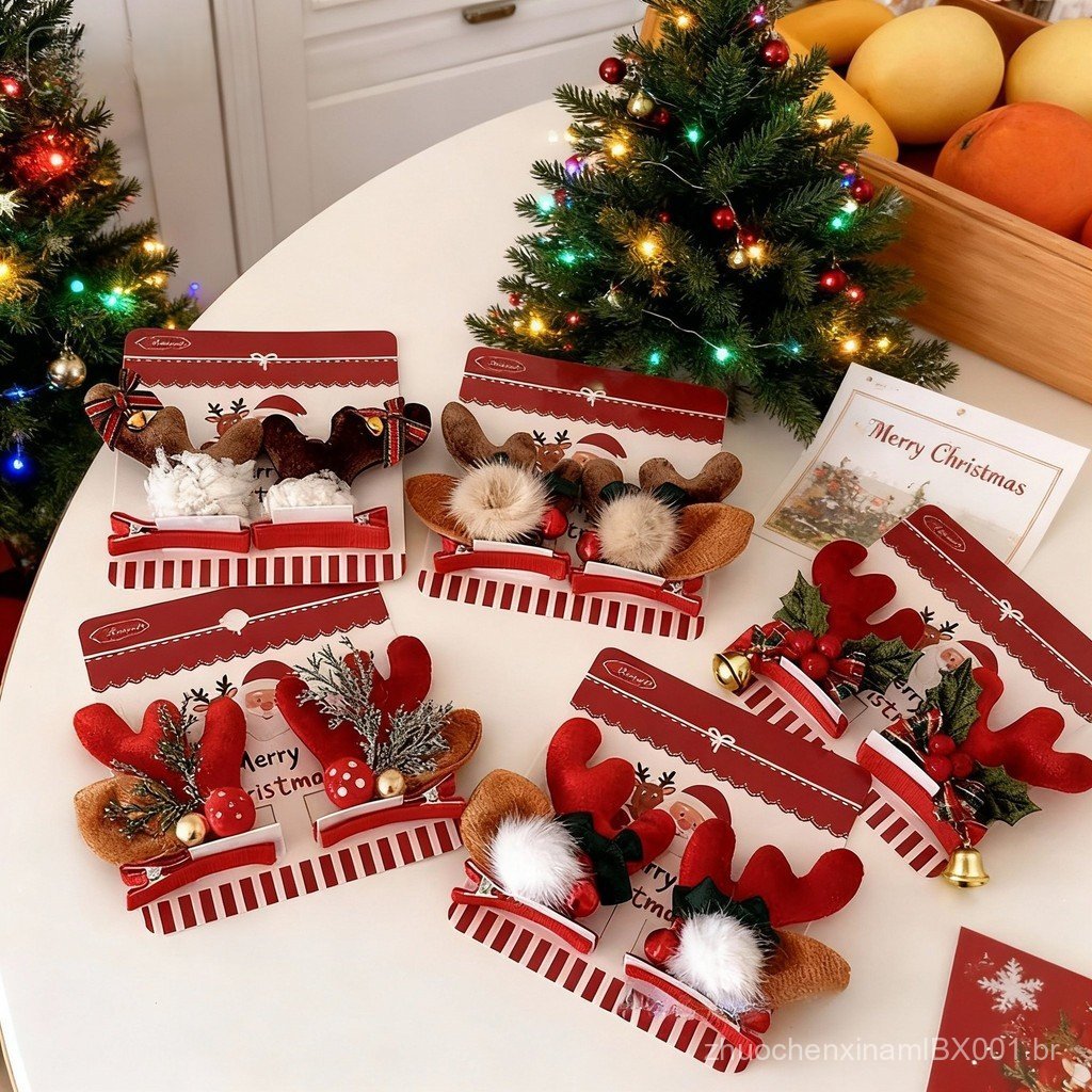 Presilha de cabelo de Natal com laço, estilo forestal, vermelha, com sino de Natal, presilha lateral divertida para meni