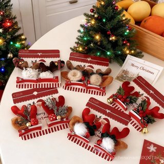 Presilha de cabelo de Natal com laço, estilo forestal, vermelha, com sino de Natal, presilha lateral divertida para meni