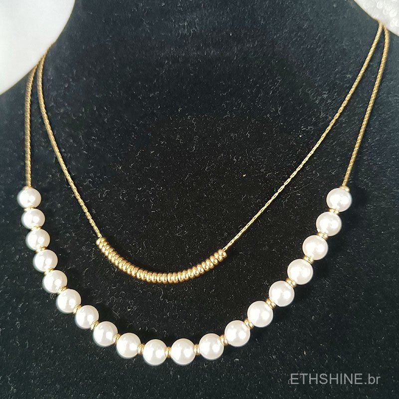 Colar de pérolas feminino, colar de clavícula de pérolas para uso em camadas, elegante e sofisticado, em aço inoxidável.