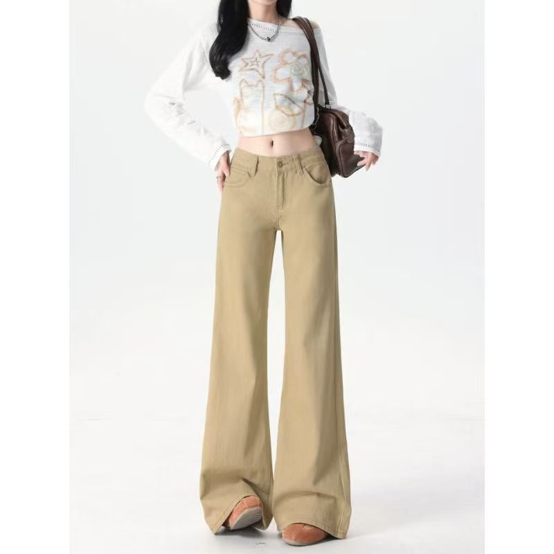 Americano High Street cáqui Micro-queimado Jeans feminino primavera outono cintura baixa mais magro olhar não perna-enca
