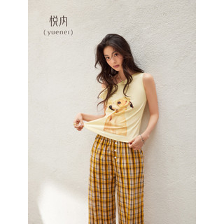 Yue interior com almofada no peito pijamas femininos verão puro algodão colete sem mangas calças Loungewear moda Casual 