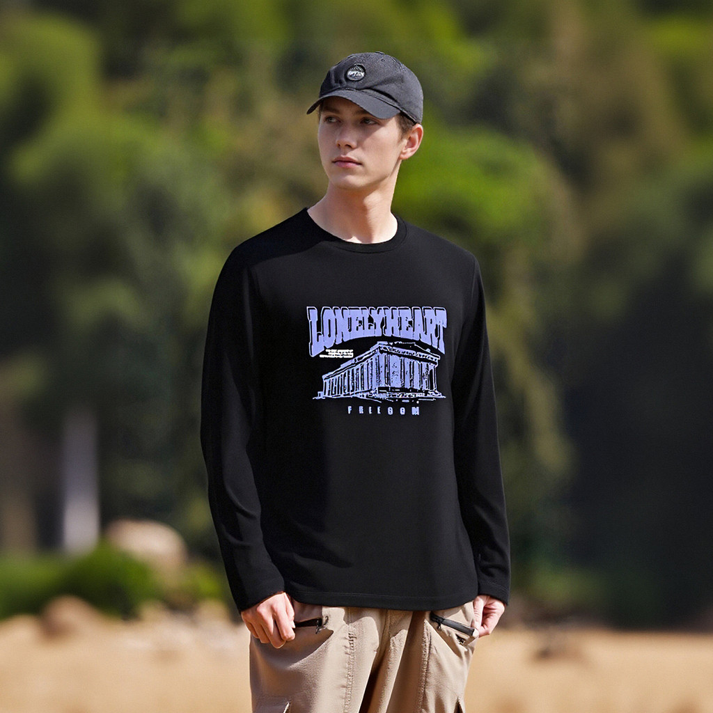 Confortável algodão moda impressa primavera verão masculino em torno do pescoço Casual manga comprida camiseta A3039