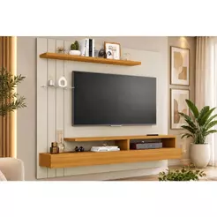 Painel Quarto p/ TV até 50 Pol Valência Plus c/ Prateleira e Nichos 160x135cm Off White/Nature - Permóbili