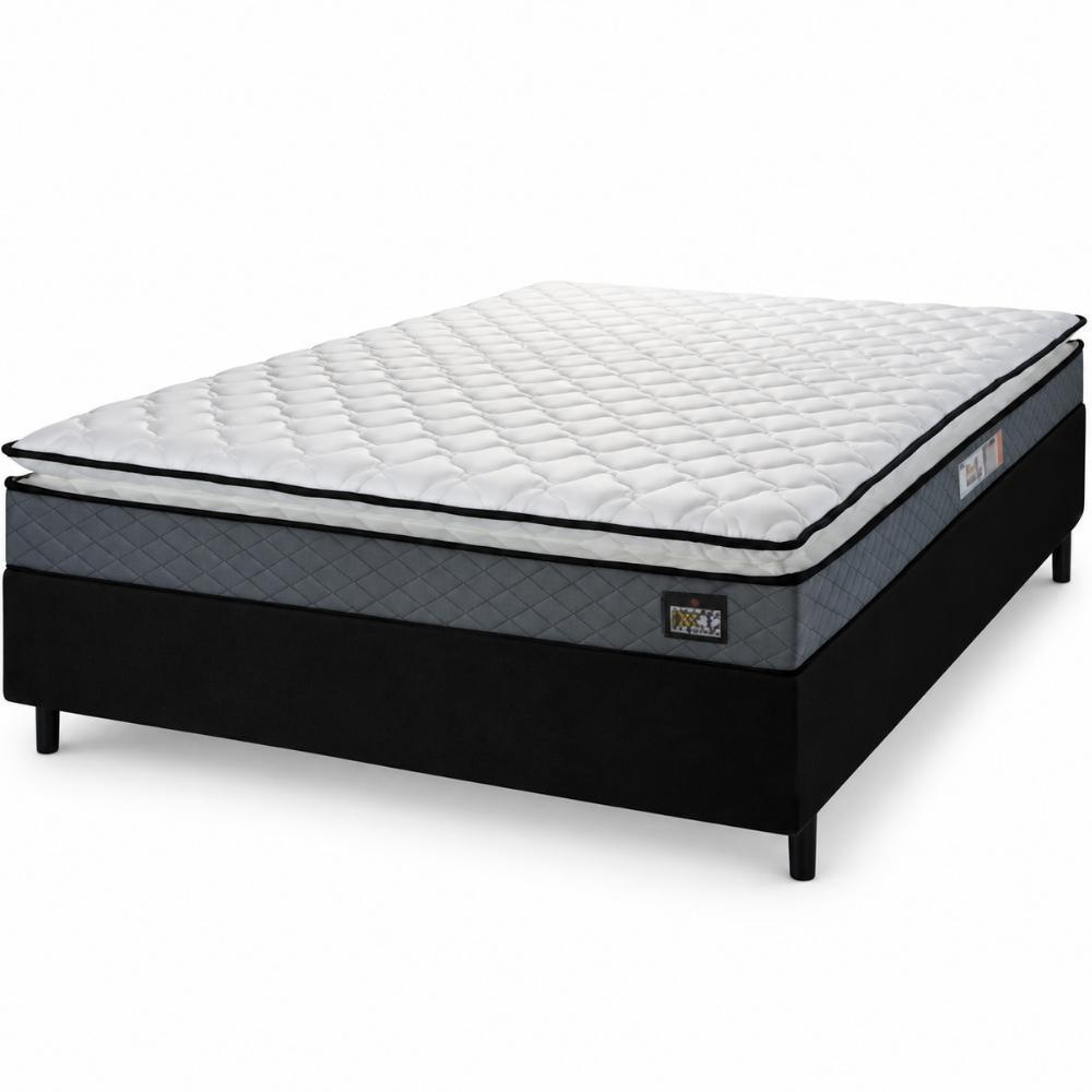 Cama Box Casal Colchão Espuma D45 Pillow Top Strong 138x188x62cm Cinza/Preto Hellen - Suporta até 15