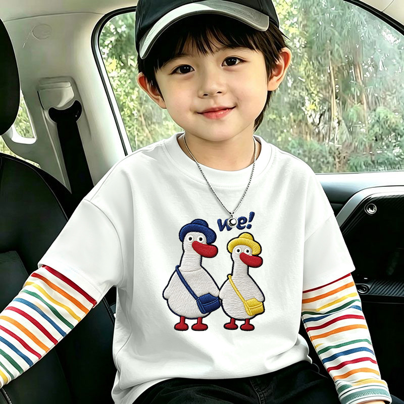 Crianças coreano dos desenhos animados 2026 novo estilo primavera outono na moda crianças de manga comprida camiseta men