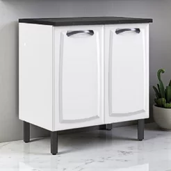 Balcão Cozinha em Aço 2 Portas 80cm com Tampo New Premium Itatiaia Branco/Nero Marquina Branco/Nero Marquina