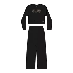 Conjunto Juvenil Menina Moletom Estampado Beats Preto