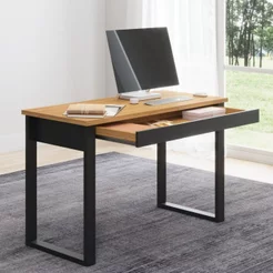 Mesa para Escritório Grande 1 Gaveta 100% MDF 118cm Industrial Freijó e Preto Freijó/Preto