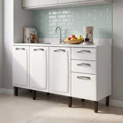 Balcão de Cozinha em Aço 4 Portas 2 Gavetas 160cm sem Tampo New Premium Itatiaia Branco