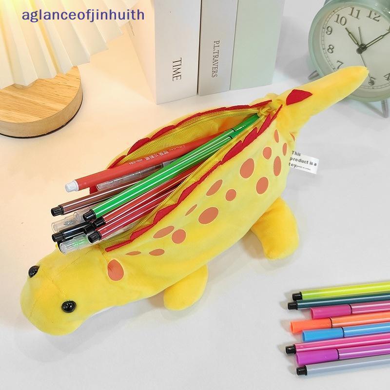 [aglanceofjinhui] Bolsa De Lápis De Dinossauro Animal De Pelúcia 3D Estojo De Armazenamento De Papelaria Macio Meninas M
