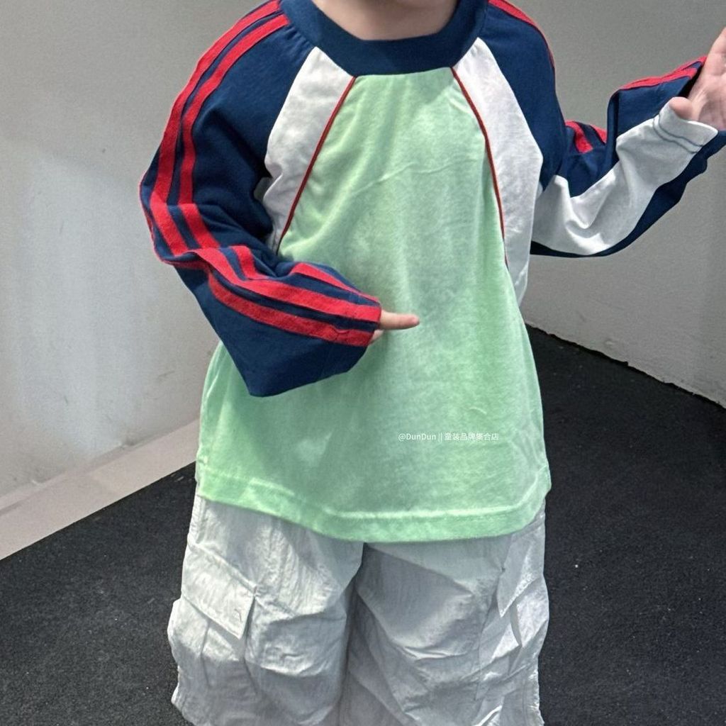 2026 primavera novo estilo crianças estilo coreano solto All-Match manga comprida camiseta meninos moda contraste cor co