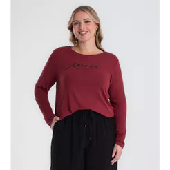 Blusa Feminina Manga Longa Plus Size Secret Glam Vermelho