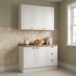 Cozinha Compacta Modulada 2 Peças 100% MDF com Armário Aéreo e Balcão com Tampo Branca/Nature Emily Branco