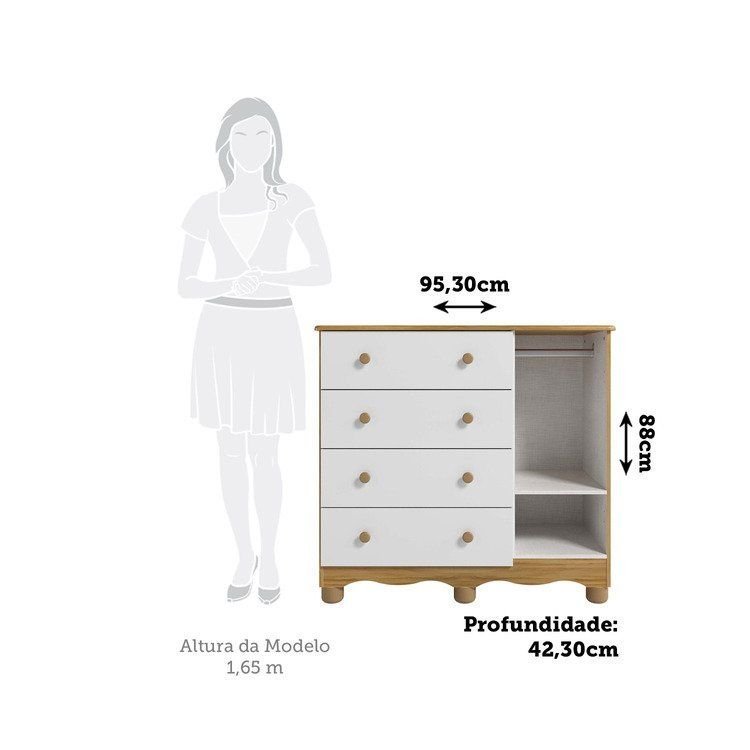 Cômoda Bebê 1 Porta com Janela e 4 Gavetas Mimo 100% MDF Espresso Móveis Amêndoa Branco Branco Brilho/Amêndoa · foto 2