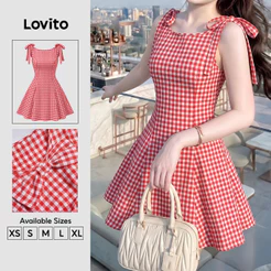 Lovito Vestido Elegante Com Babado Na Barra Primavera/verão Vermelho/branco DRK9P2D115