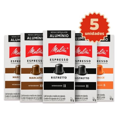 Kit 50 Cápsulas Melitta® - 20 Ristretto, 20 Marcato® e 10 Audacce®