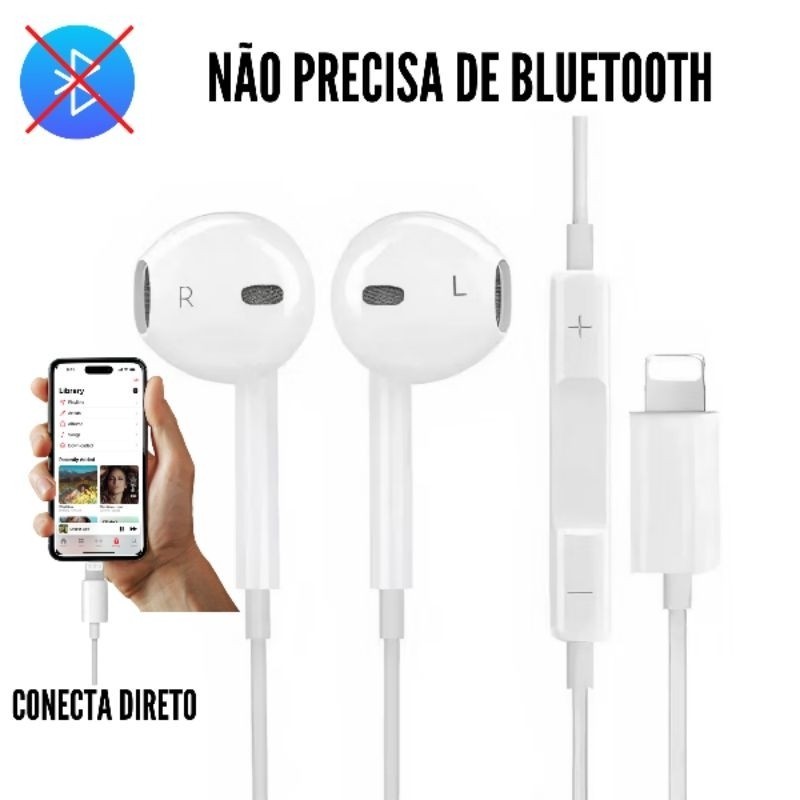 Fone de Ouvido iPhone Com Fio Não Usa Bluetooth Lightining iPad iPod lançamento