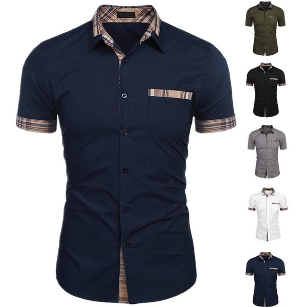 Camisa masculina de manga curta verão novo estilo camisa Casual cor sólida camisa masculina de negócios moda botão bolso