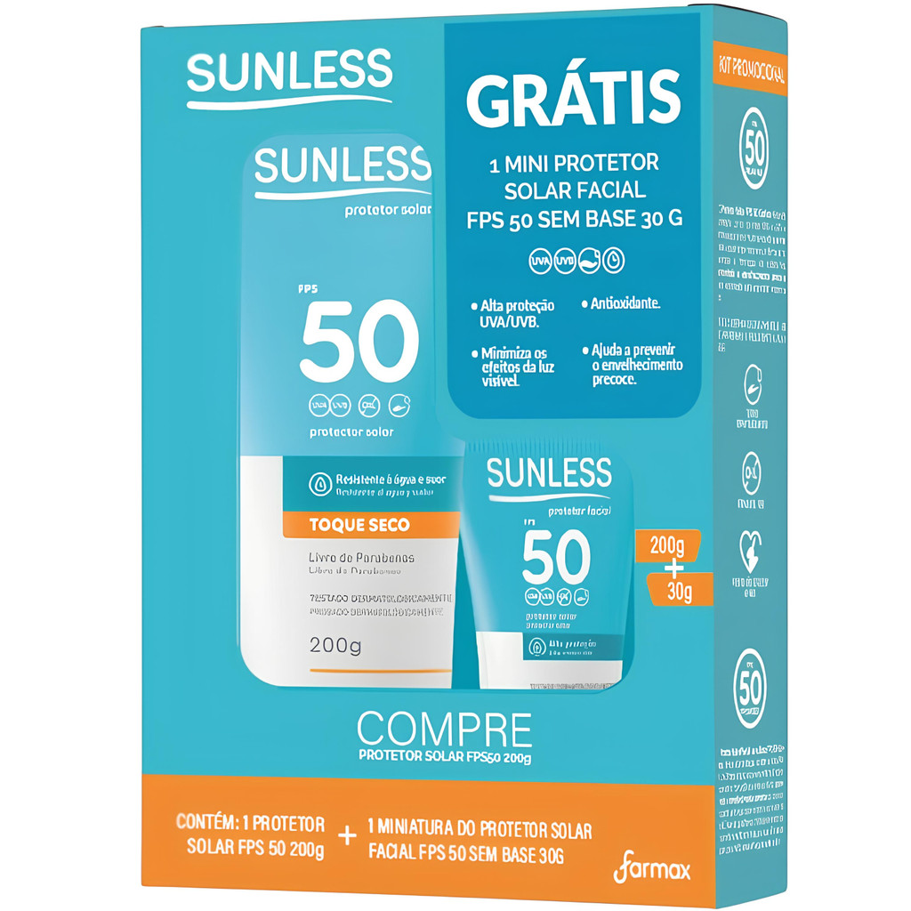 Kit Protetor Solar Sunless FPS 50 200g + FPS 50 Sem Base 30g