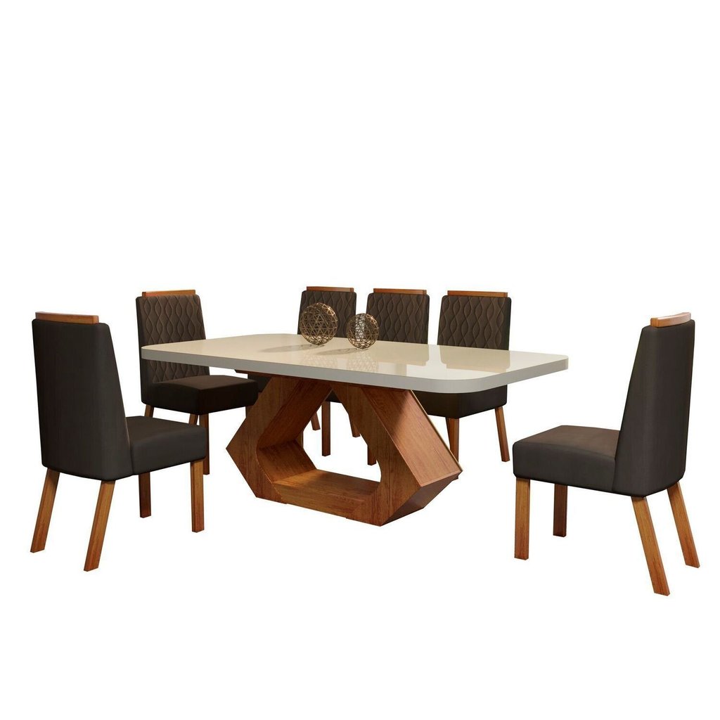 Conjunto Sala de Jantar com Tampo Mdf/vidro 180cmx90cm Mesa Lotus com 6 Cadeiras Viena Luxo em Oferta na Shopee