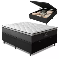 Cama Box Baú Casal Colchão Molas Ensacadas Pillow Maximus 138x188x65cm cinza / Preto Gazin