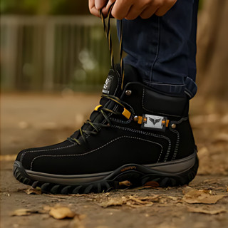 Bota Coturno Masculino Adventure Couro Sintético Solado Borracha Antiderrapante CAT em Oferta na Shopee