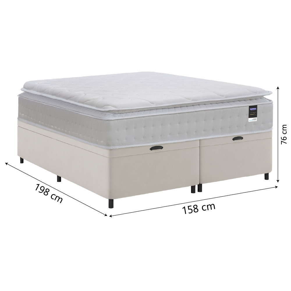 Cama Box Baú Casal Queen Colchão Gazin Com Molas Ensacadas Tower New 158x198x76cm Branco