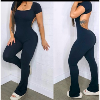 Macacão flare moda feminina suplex Costa nua em Oferta na Shopee