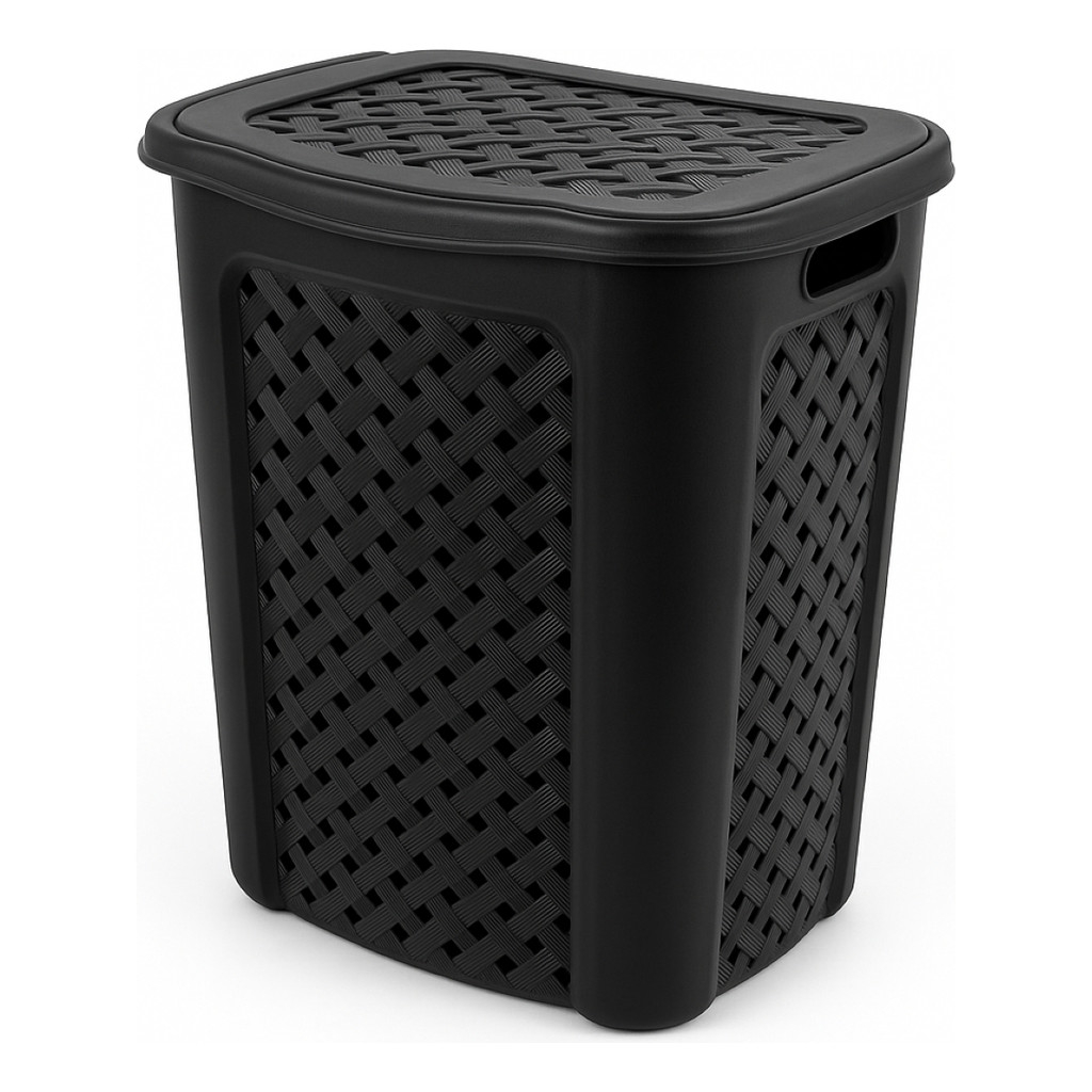 Cesto Roupa Suja Rattan 45L Com Tampa E Alça – Furos Para Ventilação, Ideal Para Lavanderia Ou Banheiro