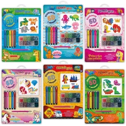 KIT LIVRO DE COLORIR +5 CANETINHAS +4 CARTELAS ADESIVOS DIAMANTE 5D FAZENDO ARTE VALE DAS LETRAS