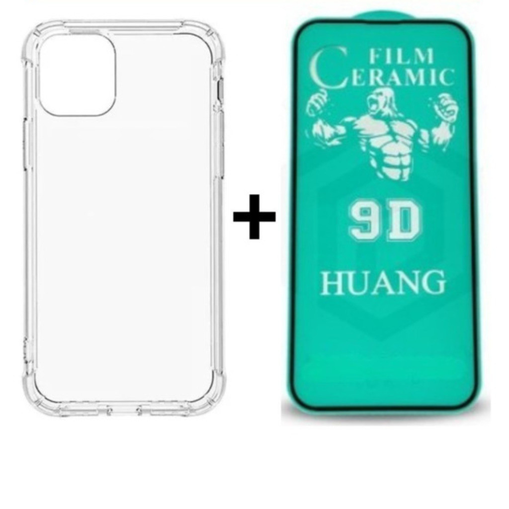 Kit 2em1 Capa TPU + Película Cerâmica Proteção Tela iPhone X XS 11 12 13 14 15 16 - RS